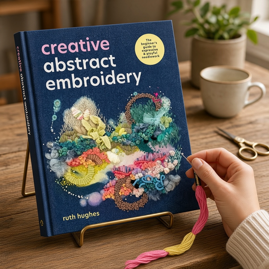Patchwork with Busyfingers Creative Abstract Embroidery book by Ruth Hughes featuring colourful textured stitching.