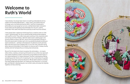 Patchwork with Busyfingers Creative Abstract Embroidery Book showing colourful textured freeform stitching projects