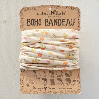 Patchwork with Busyfingers boho bandeau in cream with a ditsy floral print in pastel colours. Versatile accessory for hair or wrist.