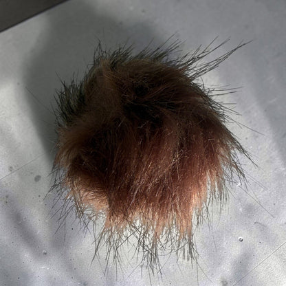 Patchwork with Busyfingers plush brown faux fur beanie pom pom with long textured fibers