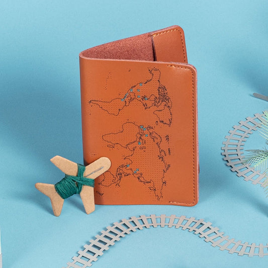 Patchwork with Busyfingers brown leather passport cover with world map design and perforated countries to stitch.