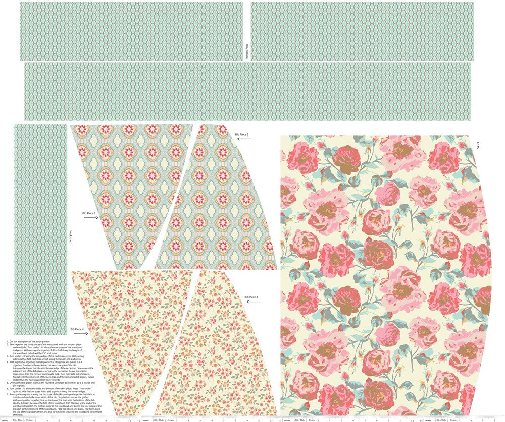 Patchwork with Busyfingers Chatsworth cream apron fabric panel with floral and geometric patterns for sewing projects