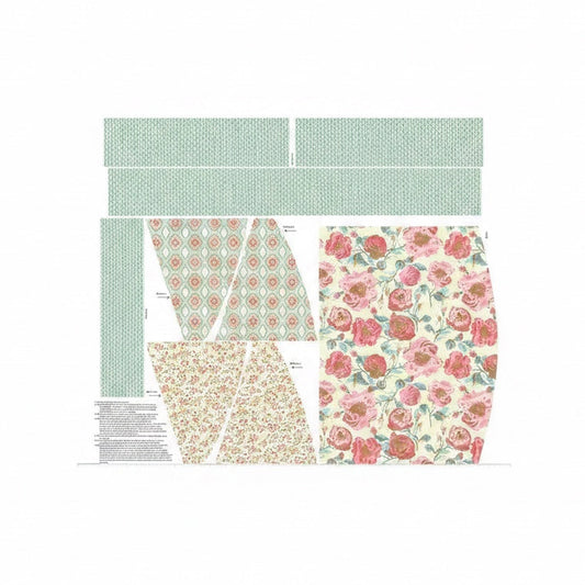 Patchwork with Busyfingers Chatsworth cream apron fabric panel with floral rose and geometric patterns