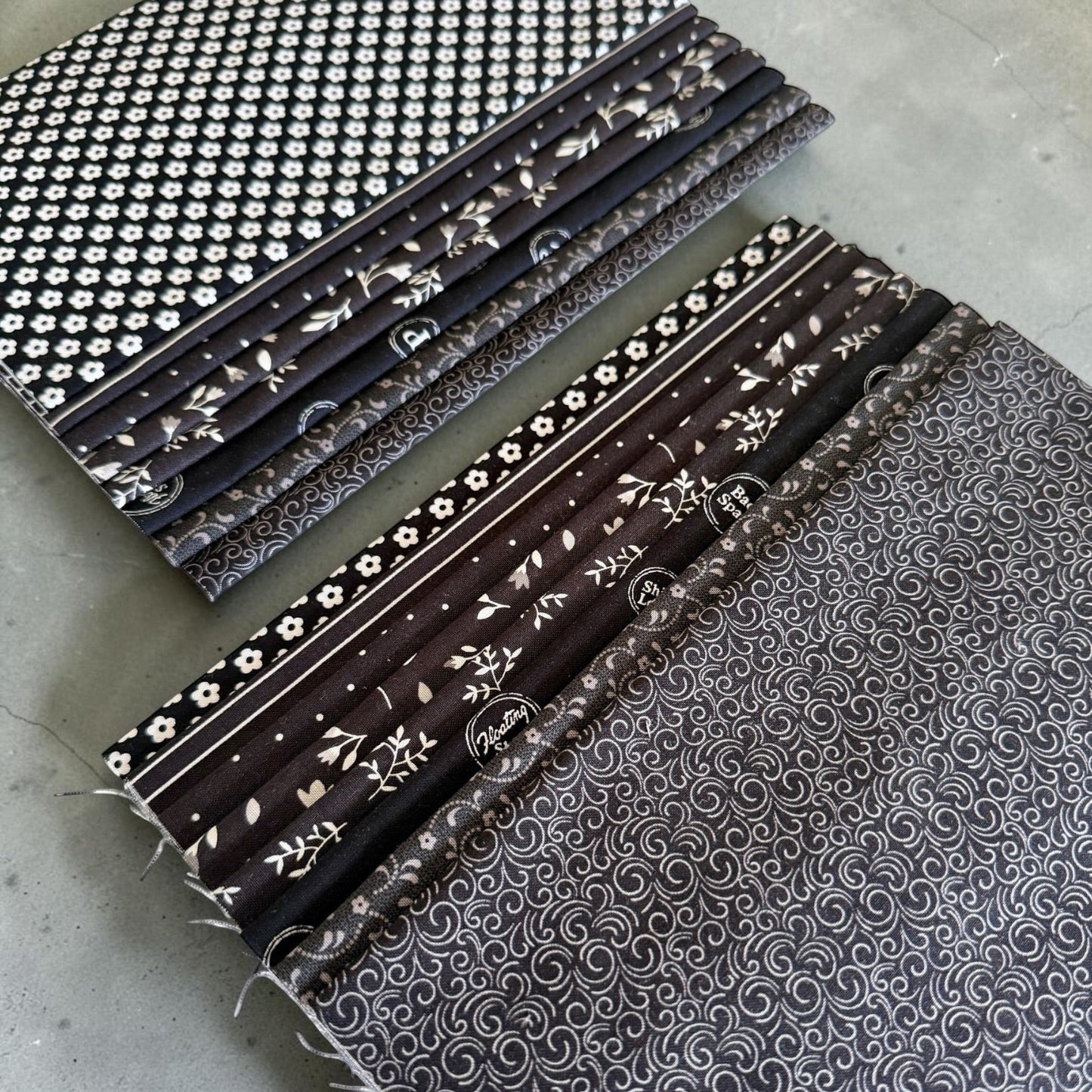 Patchwork with Busyfingers Classic Tuxedo fat eighth cotton fabric pack with 8 assorted black and white floral prints