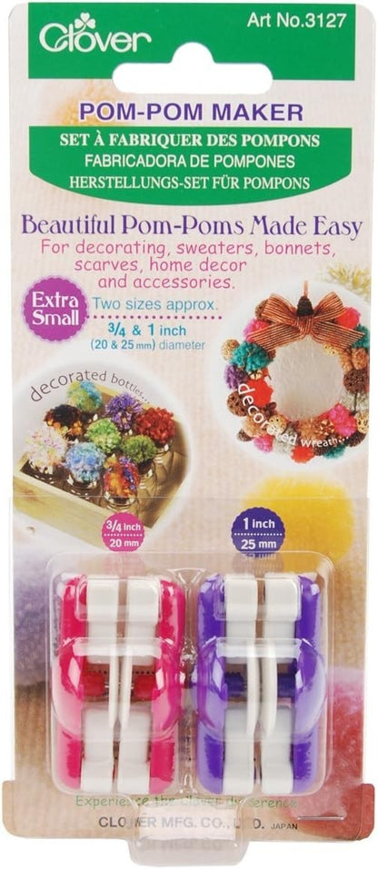 Patchwork with Busyfingers Clover extra small pom pom maker set for 20mm and 25mm craft projects in pink and purple