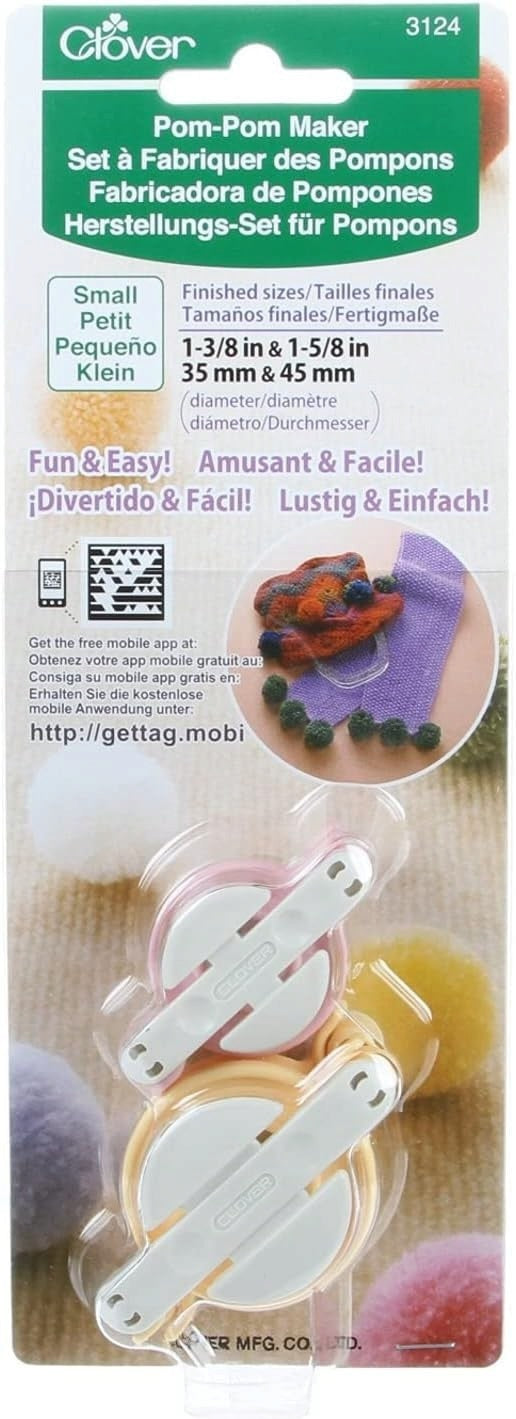 Patchwork with Busyfingers Clover small pom pom maker set for creating 35mm and 45mm yarn pom poms