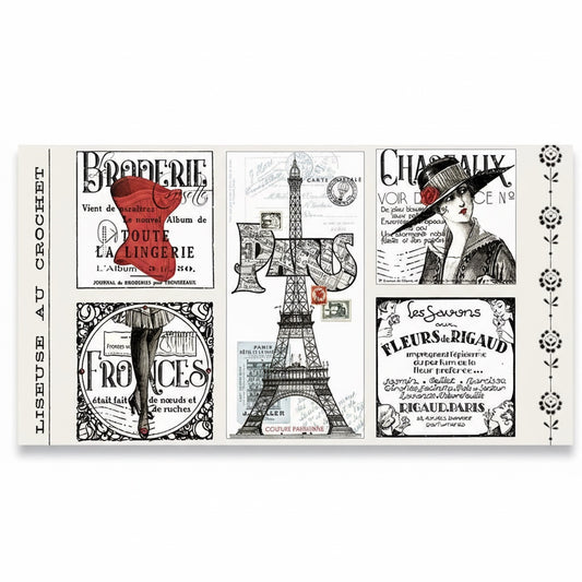 Patchwork with Busyfingers Couturiere Parisienne cream fabric panel featuring vintage French typography and graphics