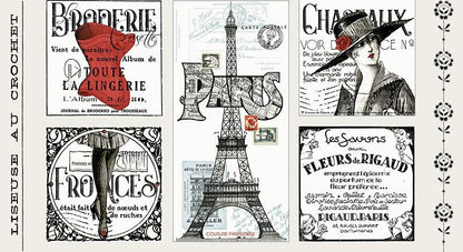 Patchwork with Busyfingers Couturiere Parisienne cream fabric panel featuring vintage French fashion illustrations