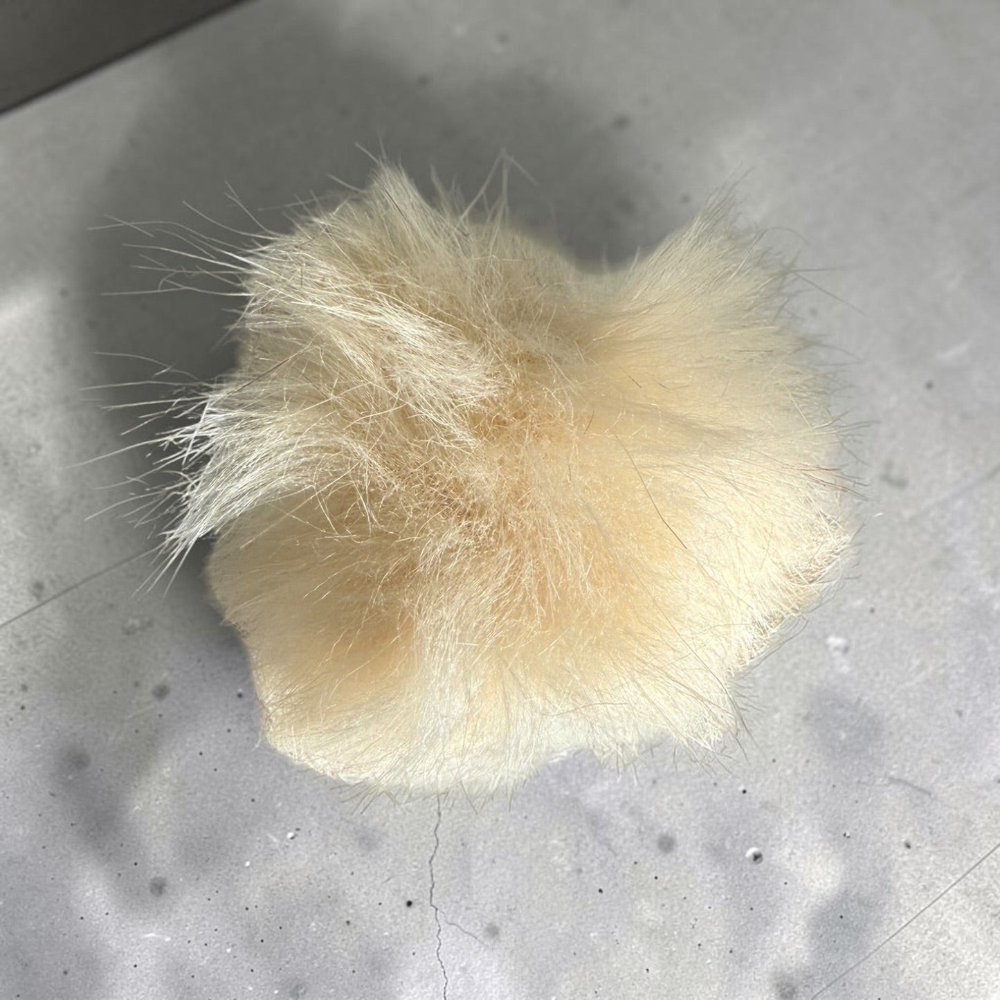Patchwork with Busyfingers cream plush faux fur pom pom for beanies and winter accessories