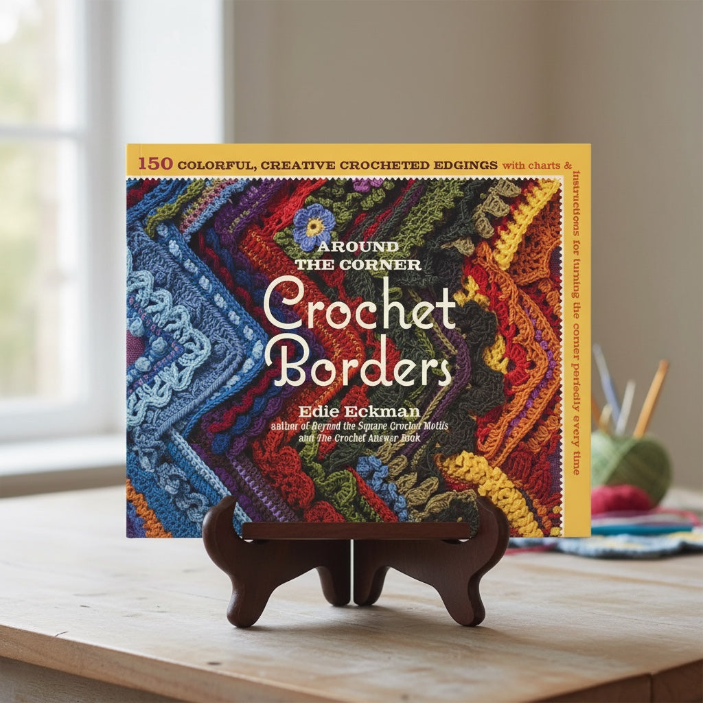 Patchwork with Busyfingers Around the Corner Crochet Borders book cover featuring colourful textured crochet designs