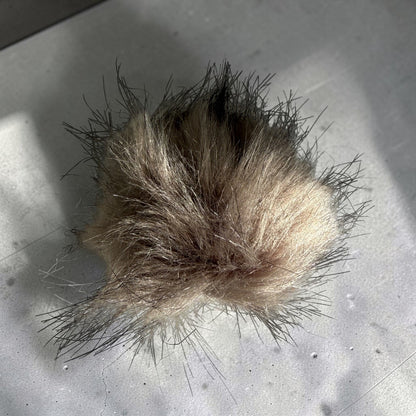 Patchwork with Busyfingers plush faux fur beanie pom pom in a natural tan and dark brown tipped colour