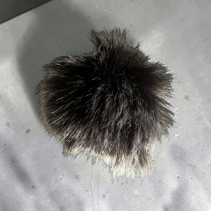 Patchwork with Busyfingers plush faux fur beanie pom pom in dark brown and grey tones