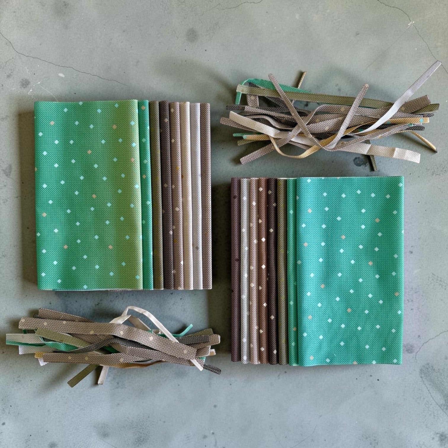 Patchwork with Busyfingers Forest Fog 100% cotton fat eighth fabric pack with 8 assorted green and brown prints.