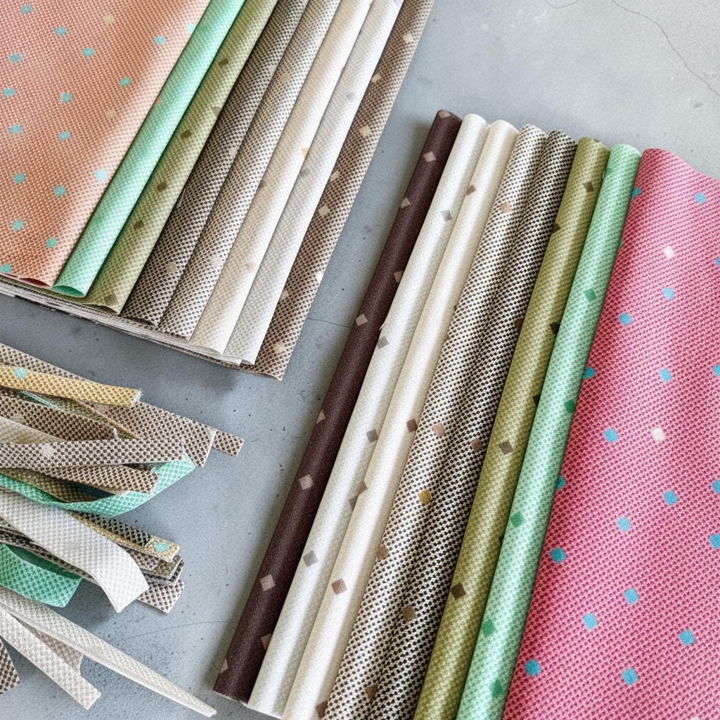 Patchwork with Busyfingers Garden Mist 100% cotton fabric fat eighth pack featuring 8 assorted patterned prints.