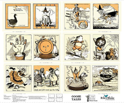 Patchwork with Busyfingers Goose Tales softbook fabric panel featuring classic nursery rhyme illustrations