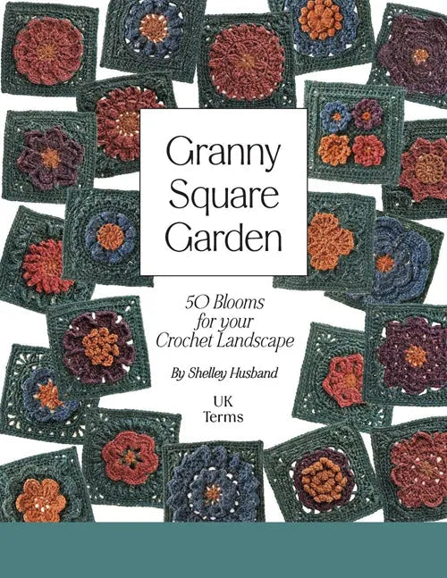 Patchwork with Busyfingers Granny Square Garden crochet book cover featuring 50 floral 3D granny square designs