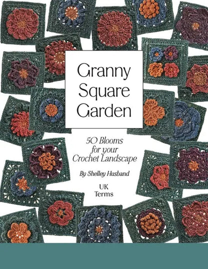 Patchwork with Busyfingers Granny Square Garden crochet book cover featuring 50 floral 3D granny square designs