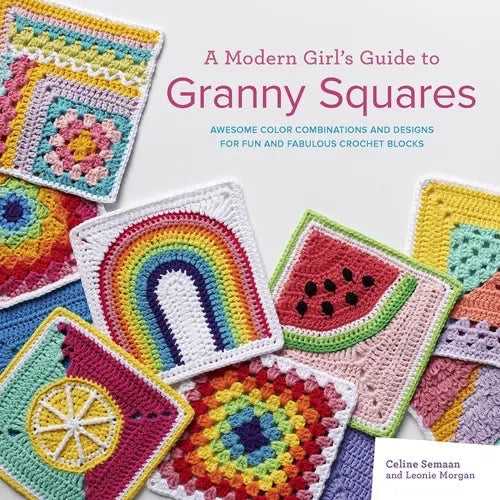 Patchwork with Busyfingers A Modern Girl’s Guide to Granny Squares book cover with colourful crochet block designs.