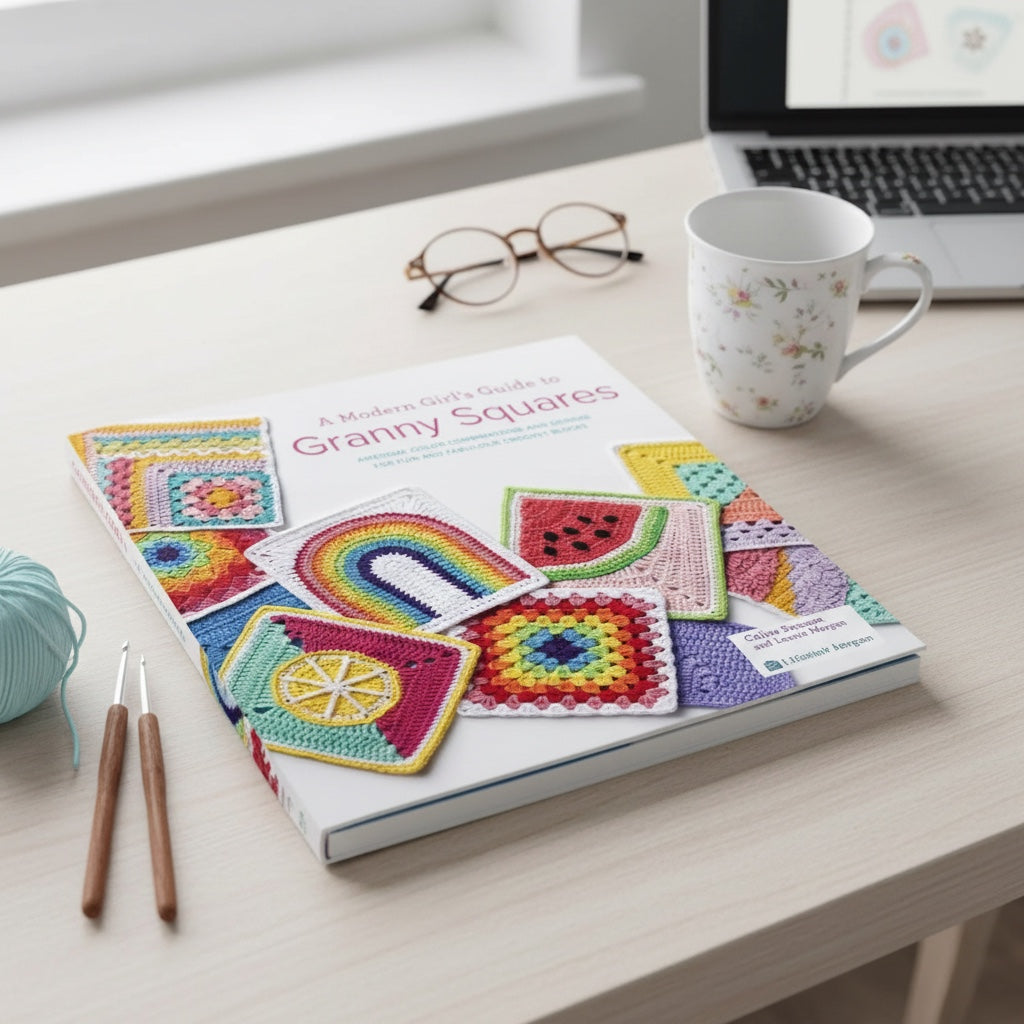 Patchwork with Busyfingers A Modern Girl’s Guide to Granny Squares book with colourful crochet block patterns on cover