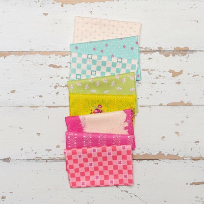 Patchwork with Busyfingers Juicy Burst 8pc cotton fabric bundle featuring vibrant floral and geometric prints.