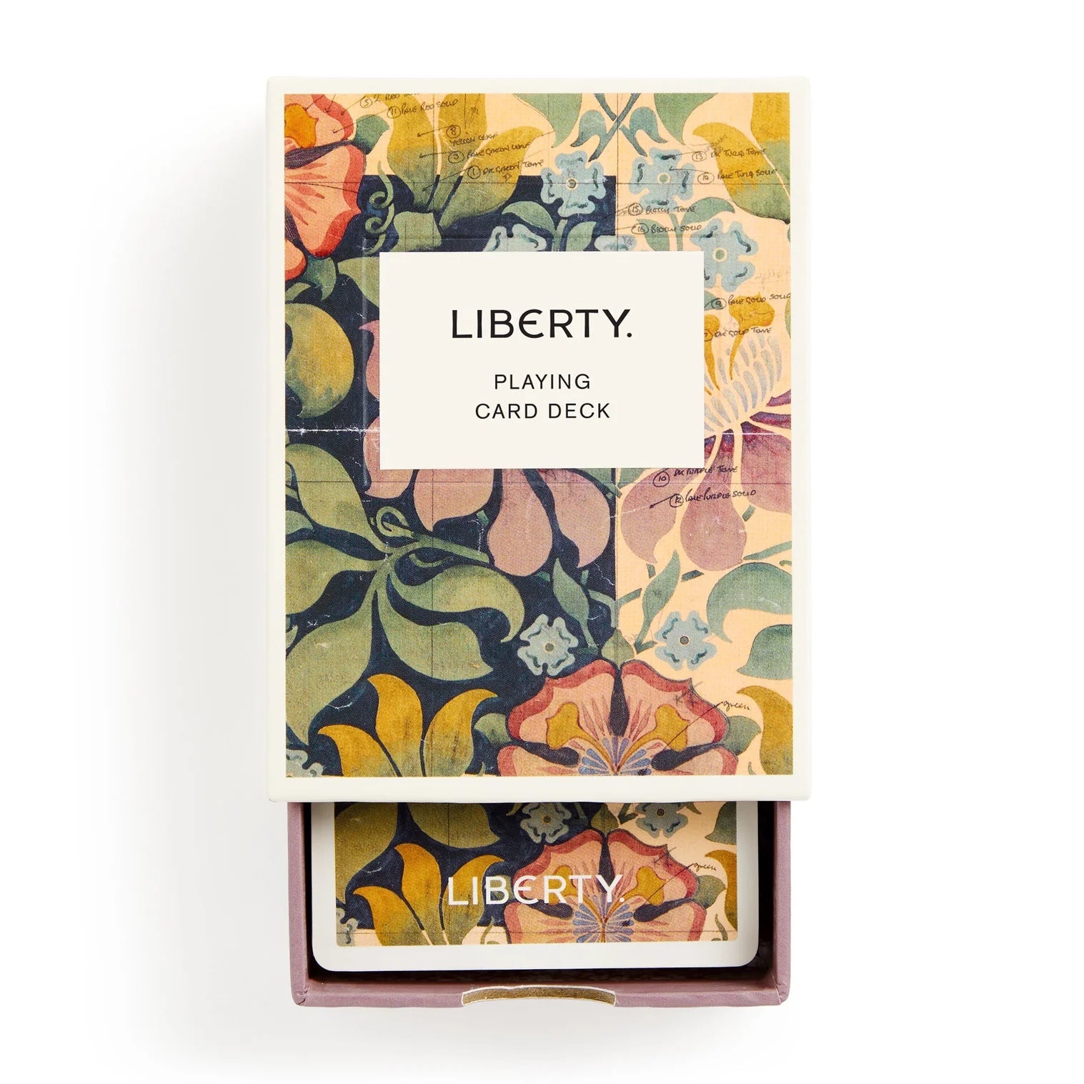 Patchwork with Busyfingers Liberty Archive playing card deck with floral pattern and archival notes.
