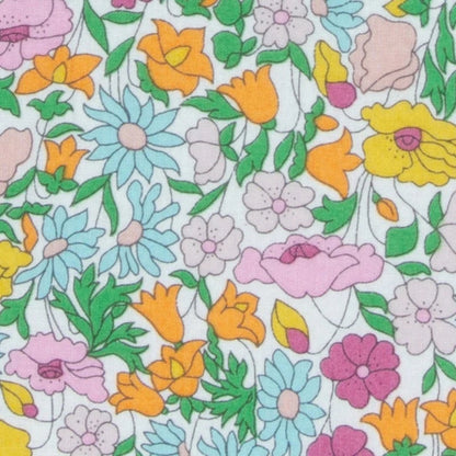 Patchwork with Busyfingers Liberty Tana Lawn jewellery cube in floral print with pink, blue, orange and yellow flowers.