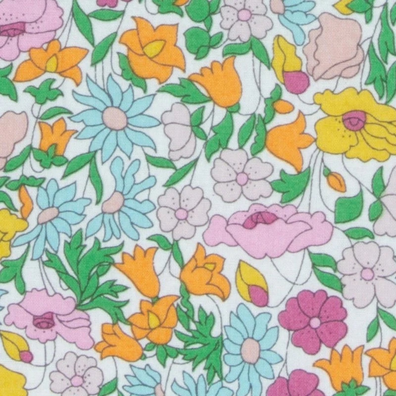 Patchwork with Busyfingers Large Jewellery Cube in Liberty floral print with pink, blue, orange, and yellow flowers.
