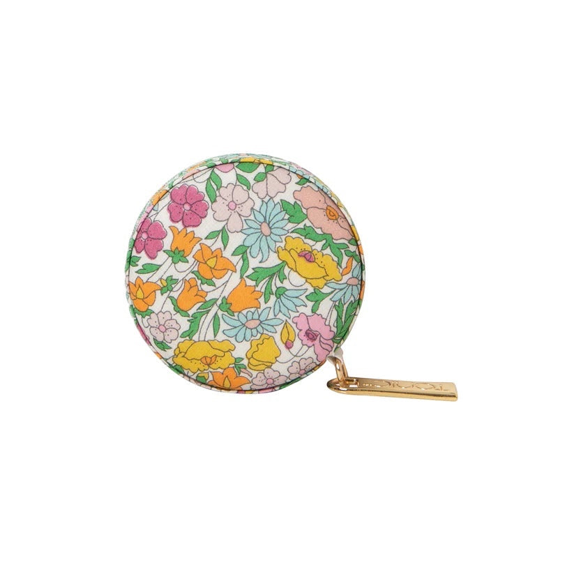 Patchwork with Busyfingers Liberty Tana Lawn cotton measuring tape with floral print and gold tab. Push-button retract.