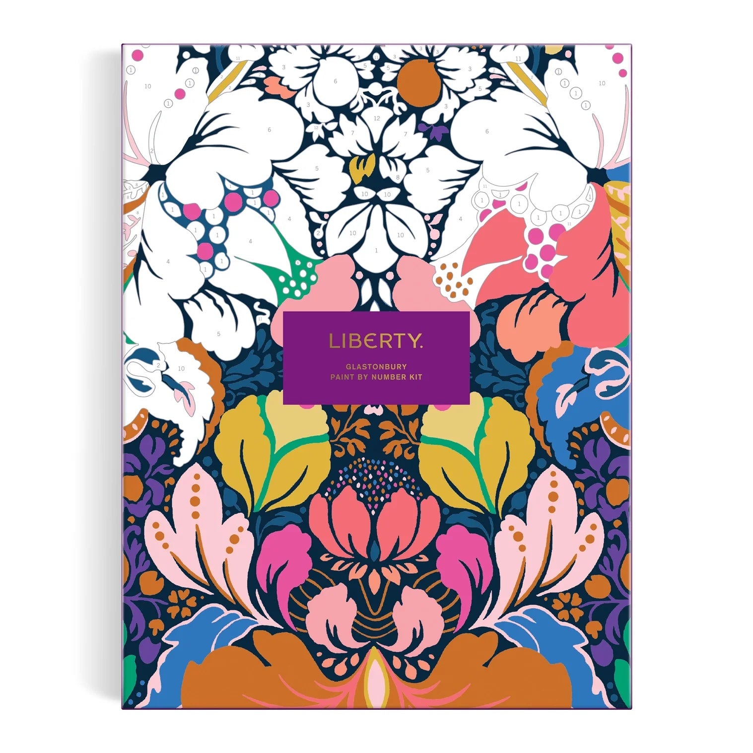 Patchwork with Busyfingers Liberty Glastonbury Paint by Number Kit featuring a vibrant floral pattern with numbered sections for painting.