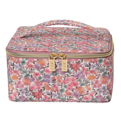 Patchwork with Busyfingers Large Jewellery Cube in Sandra Springs floral print. Features double zips and a top handle.