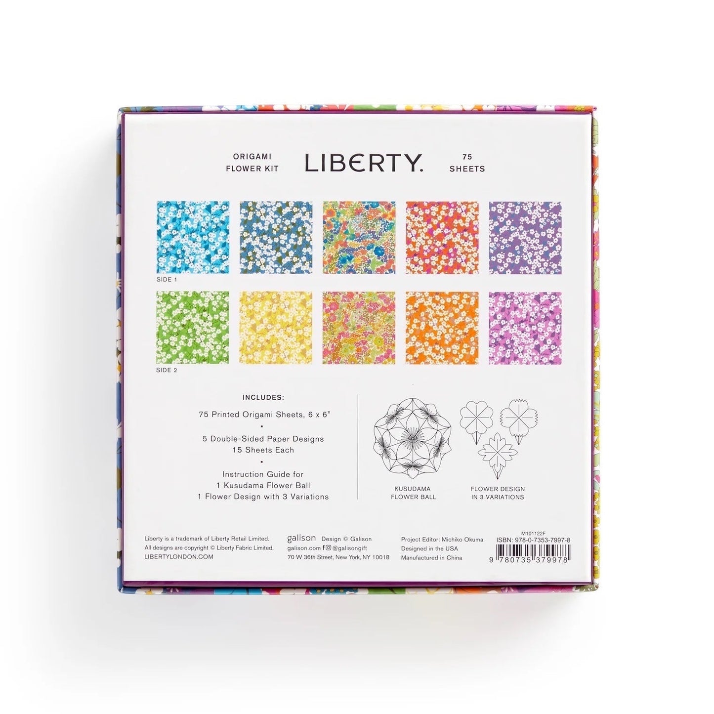 Patchwork with Busyfingers Liberty Classic Floral Origami Flower Kit with 75 sheets of double-sided floral print paper and instruction guide.