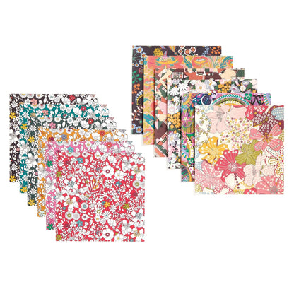 Patchwork with Busyfingers Liberty Origami Treasure Box Kit featuring multiple sheets of paper with vibrant floral and geometric Liberty prints.