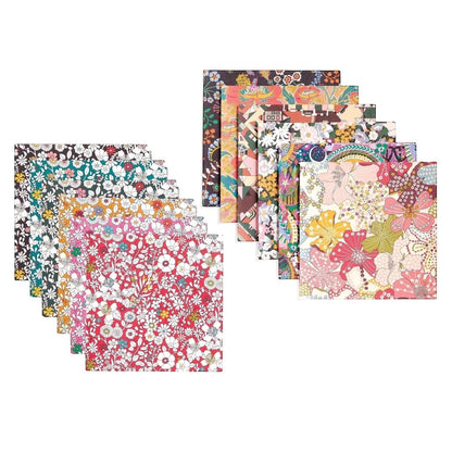 Patchwork with Busyfingers Liberty Origami Treasure Box Kit featuring multiple sheets of paper with vibrant floral and geometric Liberty prints.