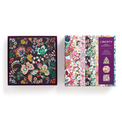 Patchwork with Busyfingers Liberty Origami Treasure Box Kit with floral patterned paper sheets and instructions for 3 modular box designs.