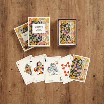 Patchwork with Busyfingers Liberty Archive playing card deck with floral and butterfly designs. Includes 5 cards.