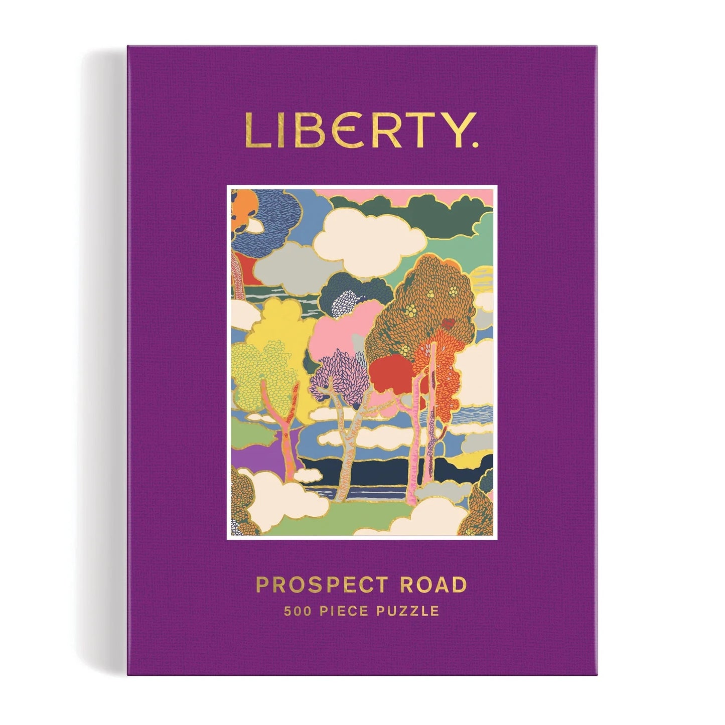 Patchwork with Busyfingers Liberty Prospect Road 500 piece puzzle in a purple book-style box featuring a colourful floral landscape.