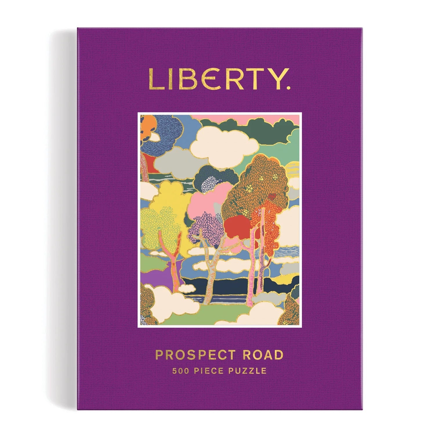 Patchwork with Busyfingers Liberty Prospect Road 500 piece puzzle in a purple book-style box featuring a colourful floral landscape.