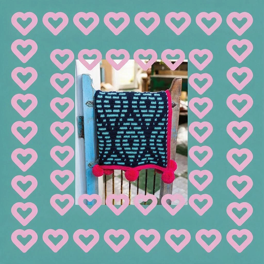 Patchwork with Busyfingers Maximalist Mosaic Crochet book cover featuring a graphic black and teal pom-pom project