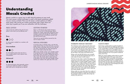 Patchwork with Busyfingers Maximalist Mosaic Crochet book pages showing instructional text and crochet patterns