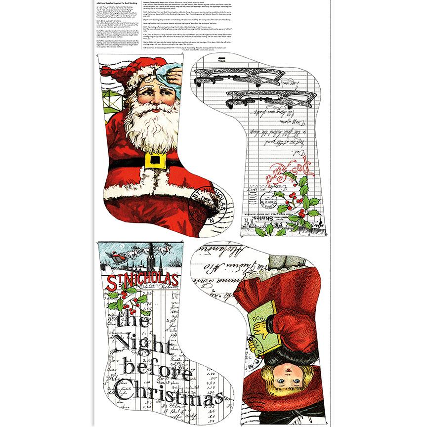 Patchwork with Busyfingers Nicholas Christmas stocking fabric panel with vintage Santa and holiday motifs
