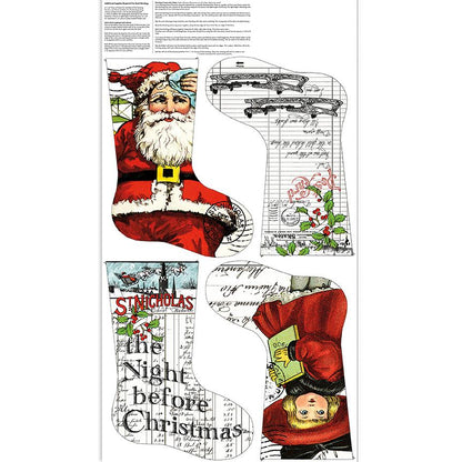 Patchwork with Busyfingers Nicholas Christmas stocking fabric panel with vintage Santa and holiday motifs