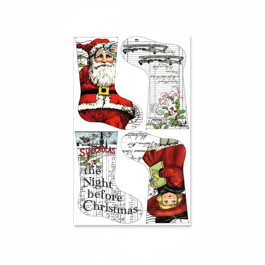 Patchwork with Busyfingers Nicholas Christmas stocking fabric panel featuring vintage Santa and holiday illustrations