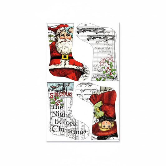 Patchwork with Busyfingers Nicholas Christmas stocking fabric panel featuring vintage Santa and holiday illustrations