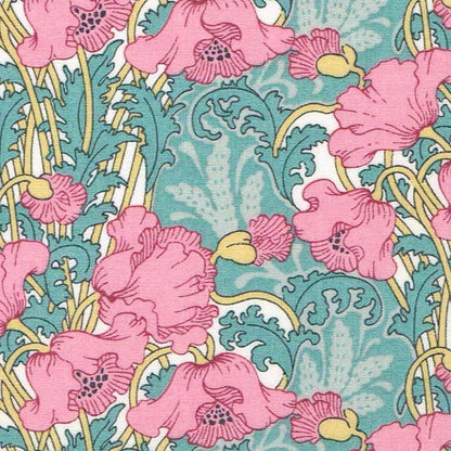 Patchwork with Busyfingers Large Jewellery Cube in Poppy floral print cotton Tana Lawn with pink poppies and teal foliage.