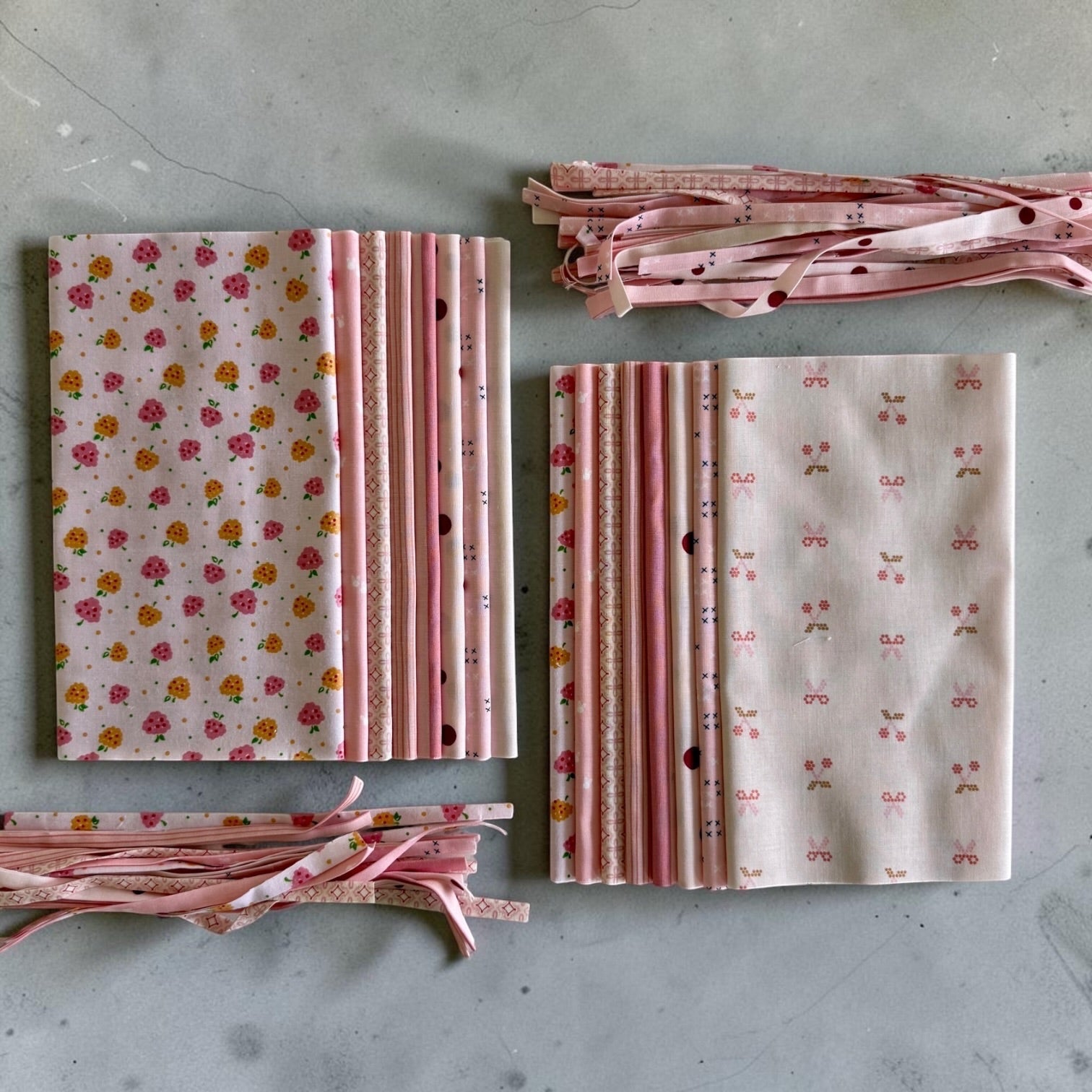 Patchwork with Busyfingers Powder Puff cotton fabric fat eighth pack featuring 8 assorted pink floral and patterned prints