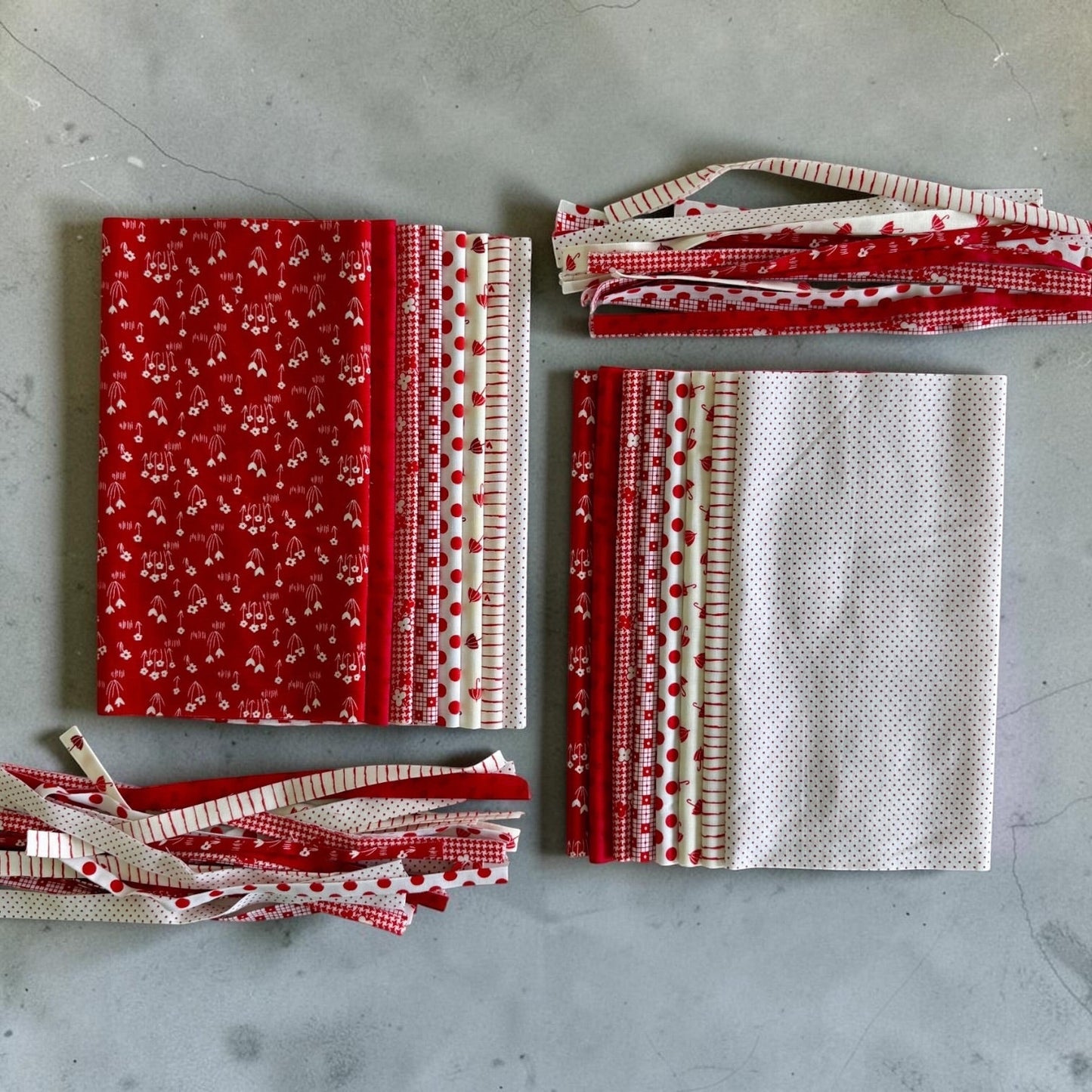 Patchwork with Busyfingers Strawberries & Cream 100% cotton fat eighth fabric pack with 8 assorted red and white prints