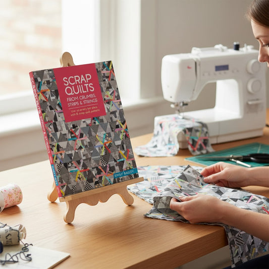 Patchwork with Busyfingers Scrap Quilts From Crumbs, Strips & Strings book by Emily Bailey. Features 15 quilt patterns.