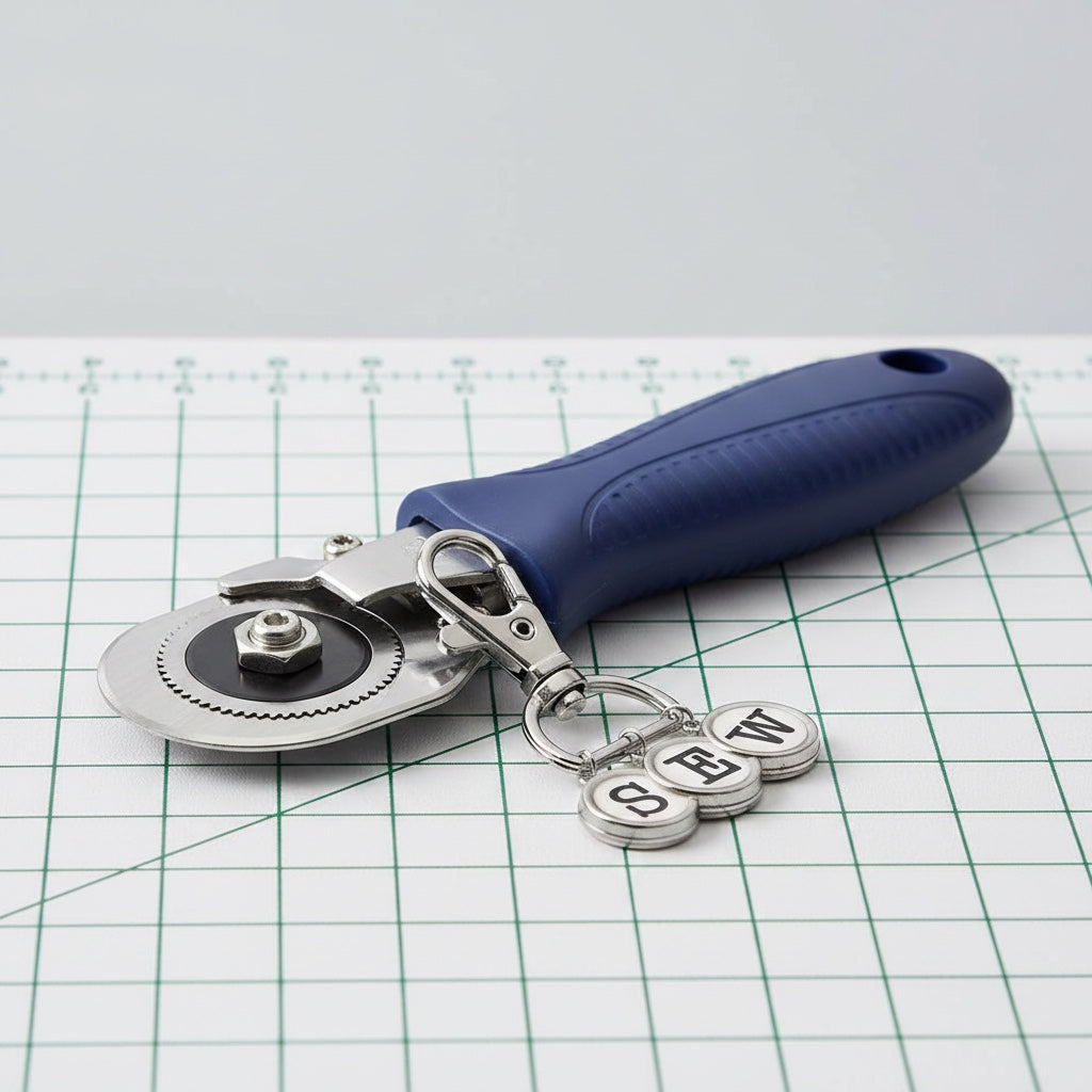 Patchwork with Busyfingers enamel charm typewriter keys spelling SEW with a silver lobster clasp for keychains or zipper pulls.