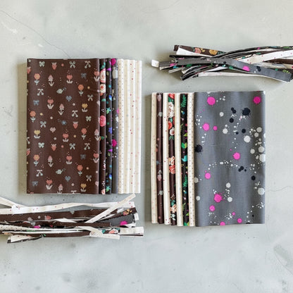 Patchwork with Busyfingers Slate & Granite cotton fabric fat eighth pack featuring 8 assorted floral and splatter prints