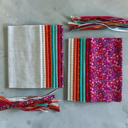 Patchwork with Busyfingers Sunset Splash fat eighth cotton fabric pack featuring 8 assorted colourful floral prints.